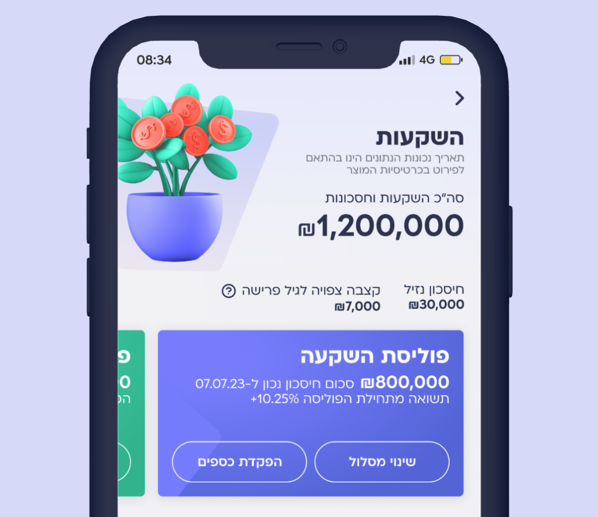 מחקר, אפיון ועיצוב לאפליקציית החברה שכולל את עולמות הביטוח, ההשקעות ופעולות מתקדמות ללא נציג